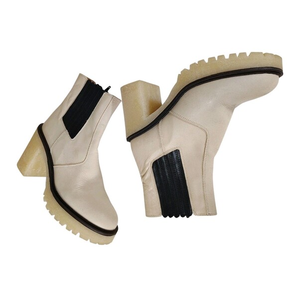 Free People James Chelsea Ankle Boots White Chunky Heel Platform Lug 37.5 US 7.5 - Picture 10 of 13